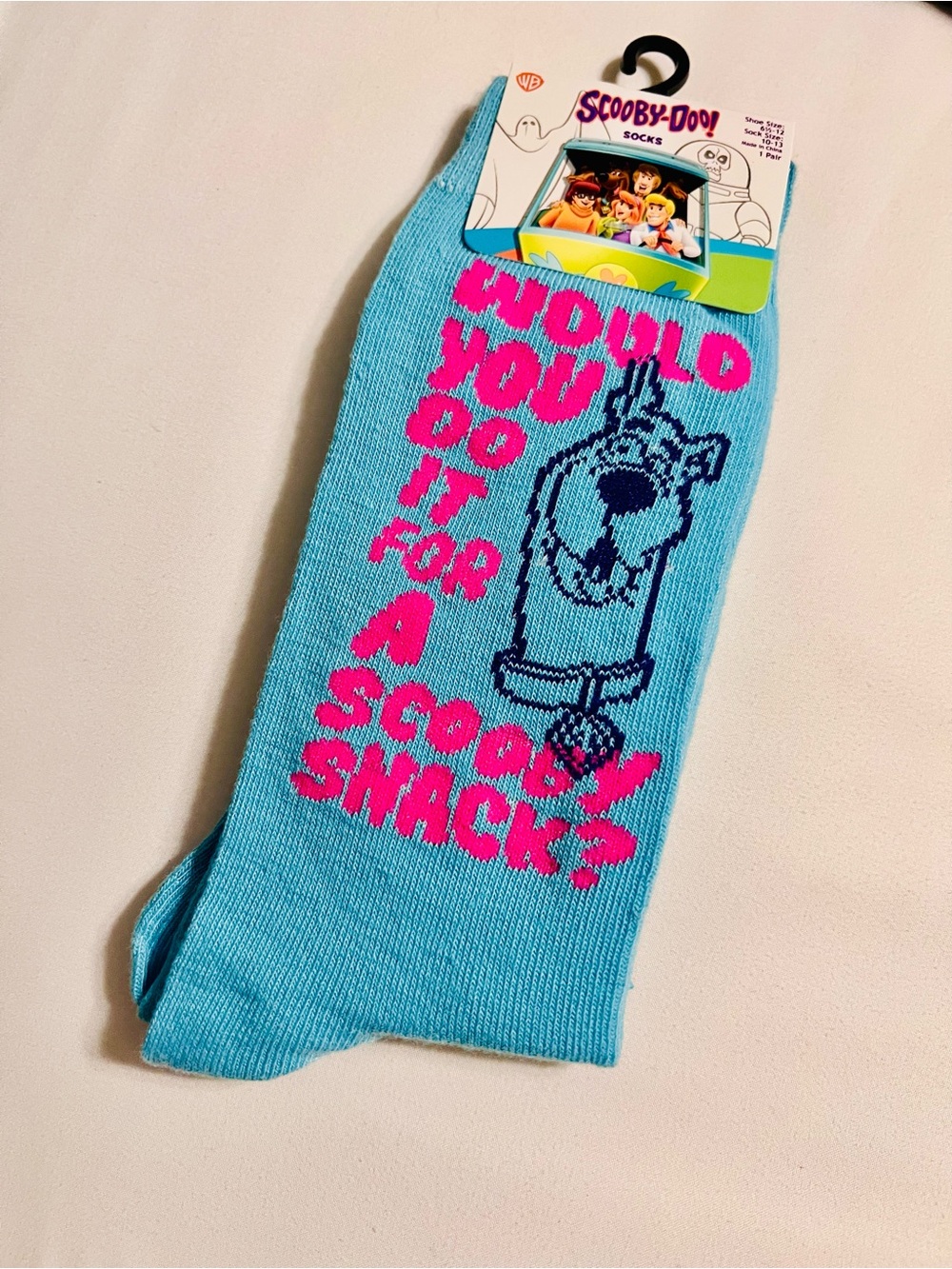 Warner Bros. Scooby-Doo Turquoise Crew Socks with Pink Text